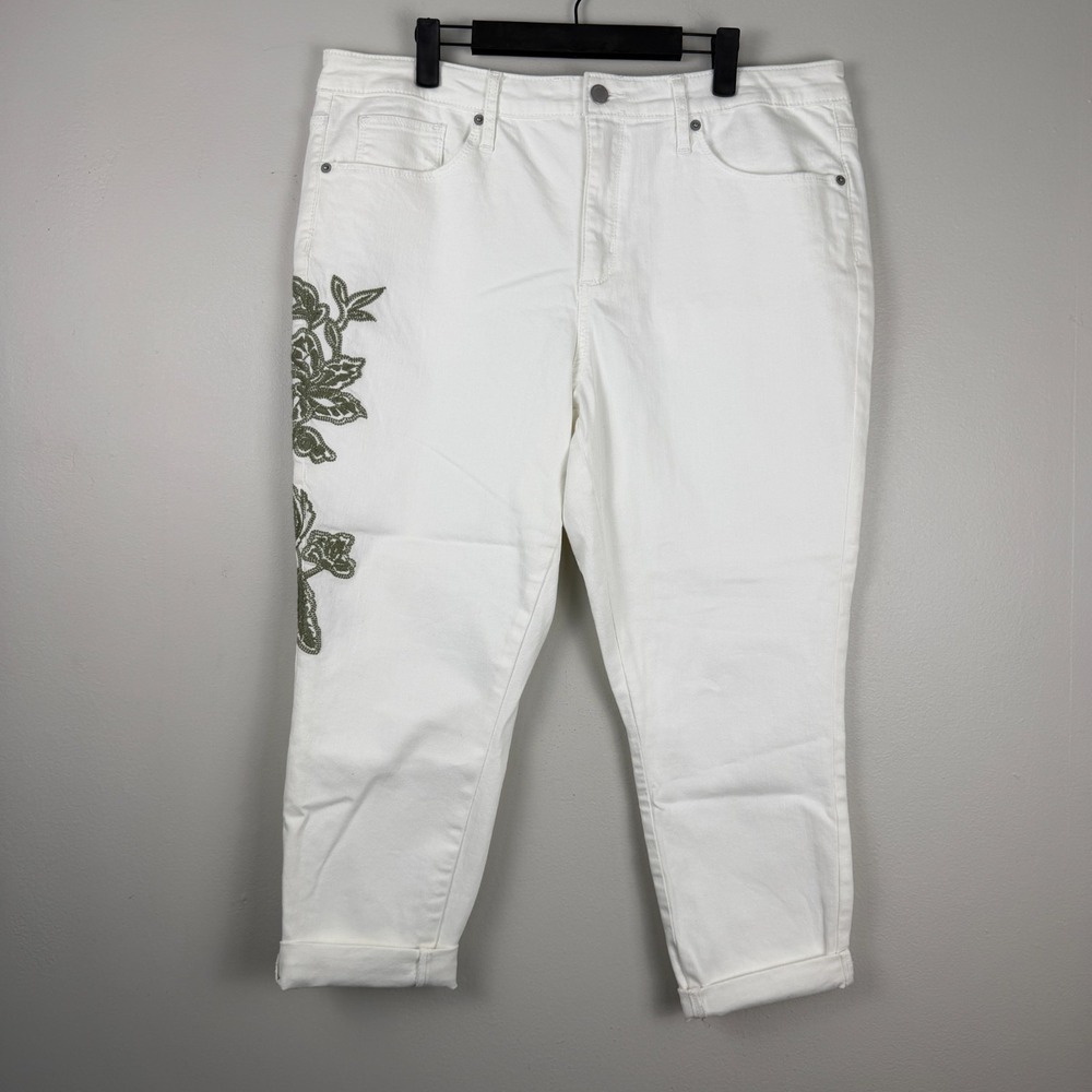 Universal Thread Skinny Crop Jeans Women's 16/ 33R White High-Rise Embroidered